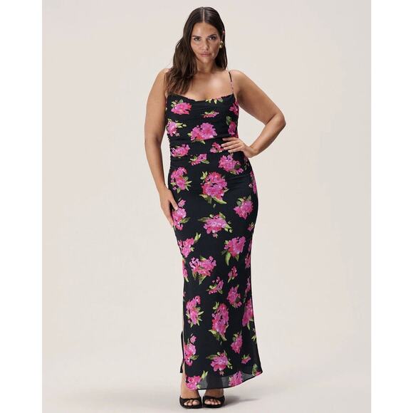 Adoore Vienna Open Back Midi Dress Pink Black Floral Print Size 14 - Picture 1 of 6